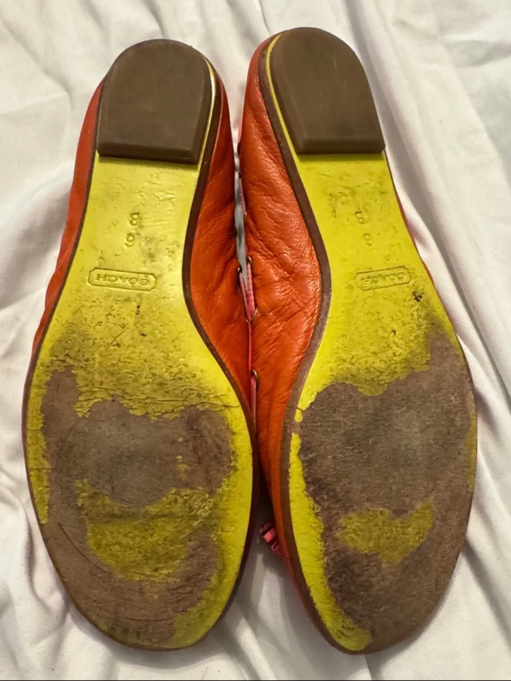 Coach Orange Loafers with Pink Tassels